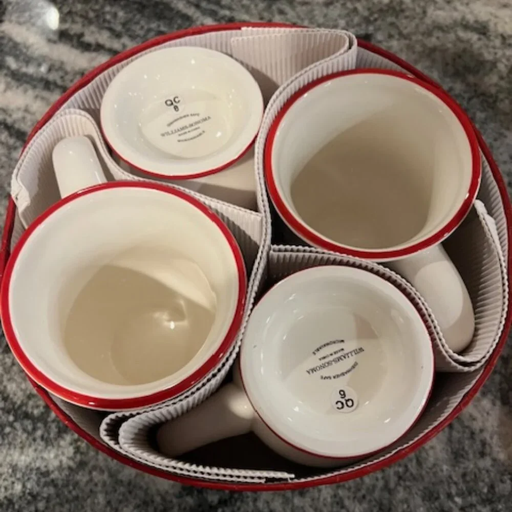 4 Williams Sonoma Snowman Chef Mugs, retired holiday pattern snowman chefs & box